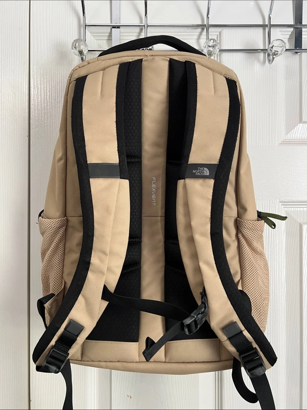 The North Face Jester Backpack in Beige with Olive Bungee